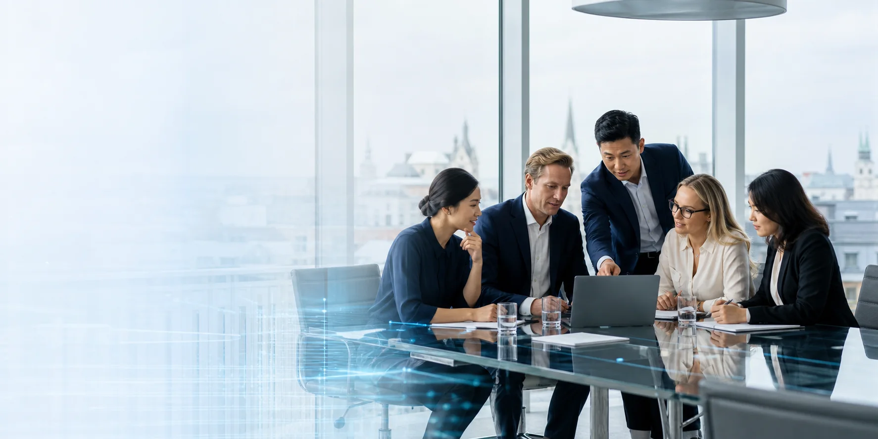 European and Chinese professionals working on a data protection plan